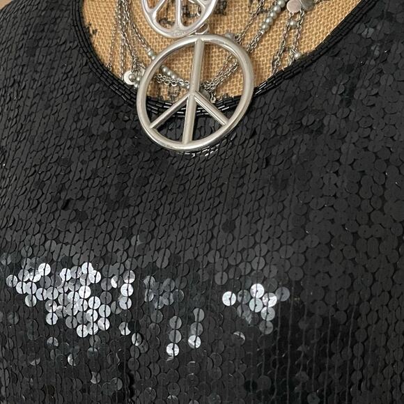 NWT - VINTAGE - 100% silk women Glam Boho black sequins short sleeves top MEDIUM - Picture 9 of 14